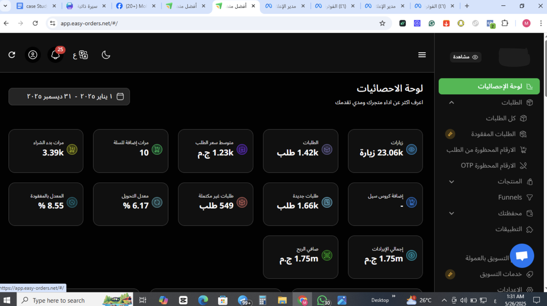 براند مفروشات بمنتج واحد - لقطة من لوحة الأداء